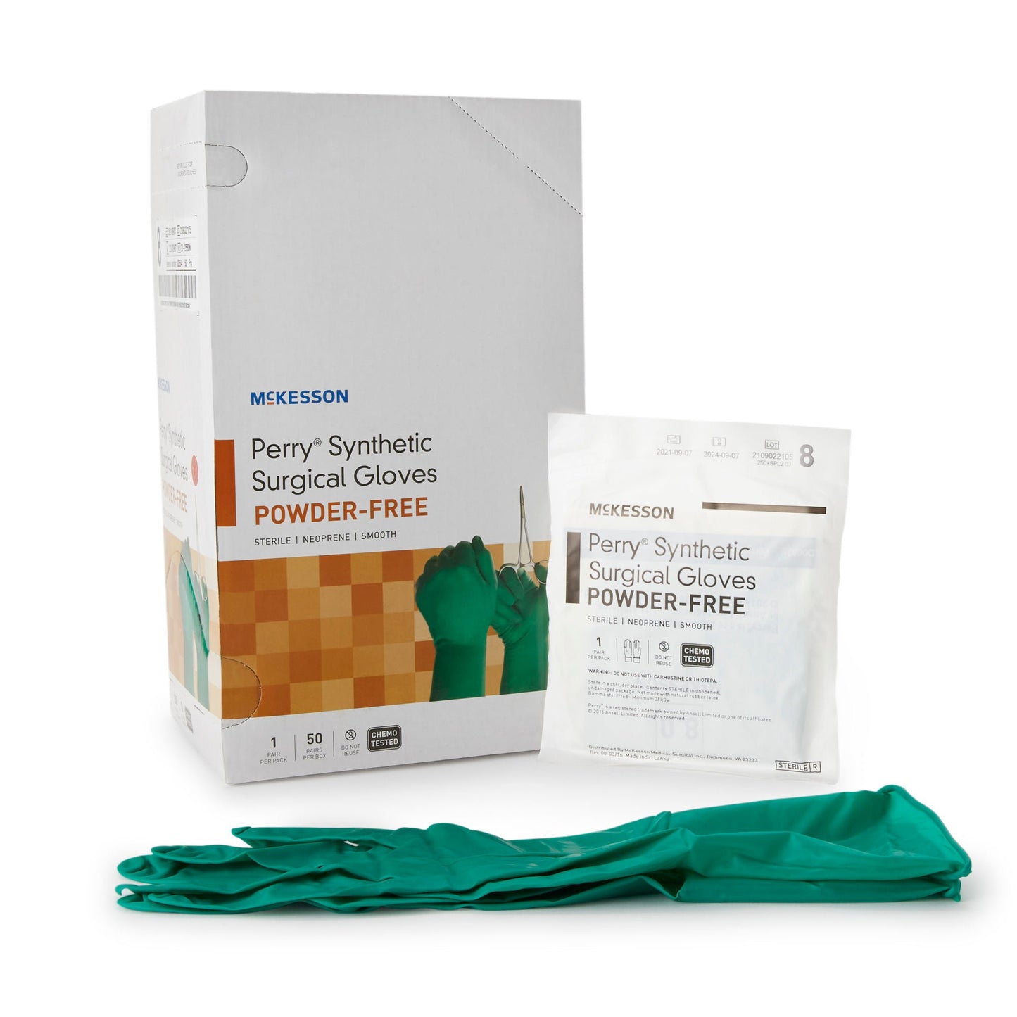 Sterile McKesson Perry® Performance Plus Polychloroprene Surgical Gloves, Dark Green
