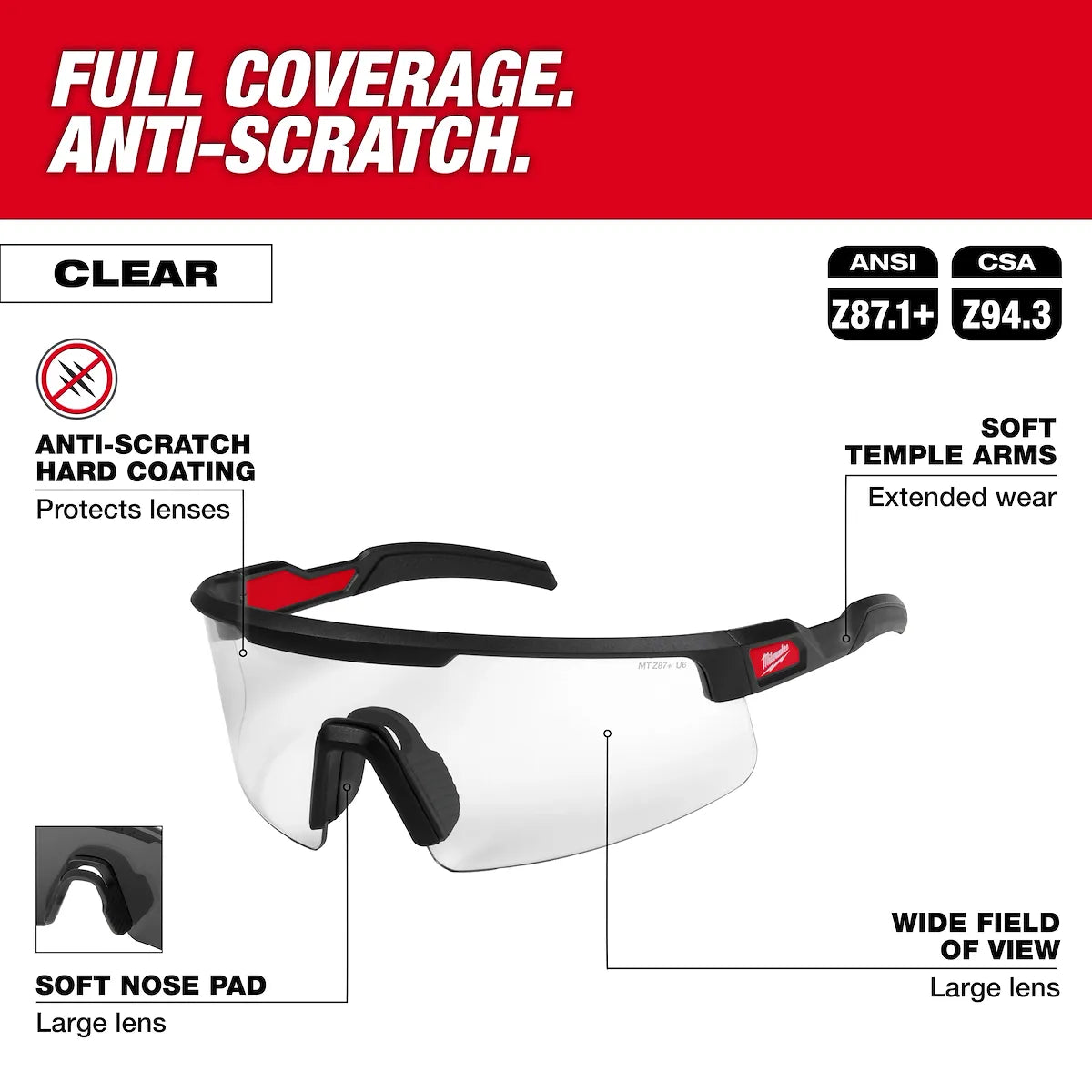 Milwaukee Wrap Around Safety Glasses - Clear Anti-Scratch Lenses 48-73-2505