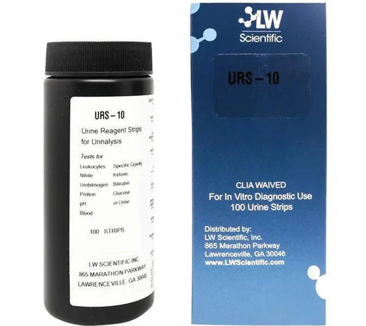 LW Scientific URS-10PR-7777 10-parameter urine reagent test strips vial of 100 professional clinical urinalysis ISO 13485 certified