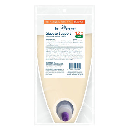 Kate Farms Glucose Support 1.2 Tube Feeding Formula Plain Flavor Liquid Ready to Hang Prefilled Container
