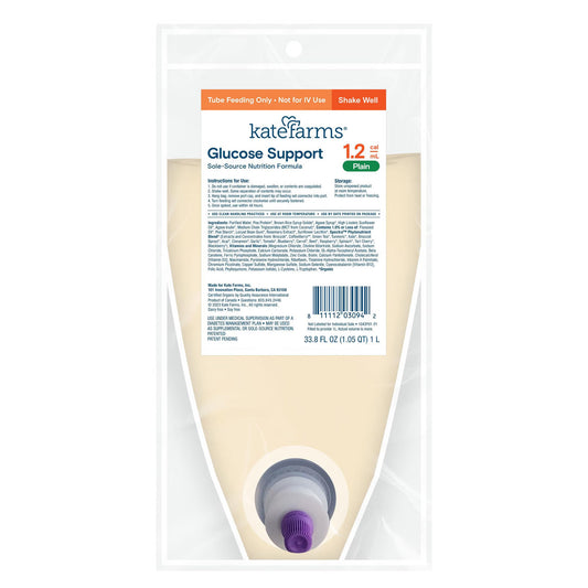 Kate Farms Glucose Support 1.2 Tube Feeding Formula Plain Flavor Liquid Ready to Hang Prefilled Container