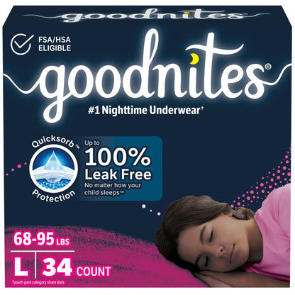 Goodnites® Heavy Absorbency Nighttime Underwear, for Girls 68 – 95 lbs.