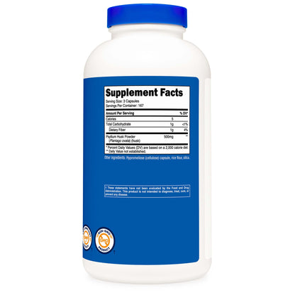 nutricost Dietary Supplement Psyllium Husk 500 mg Strength Capsule