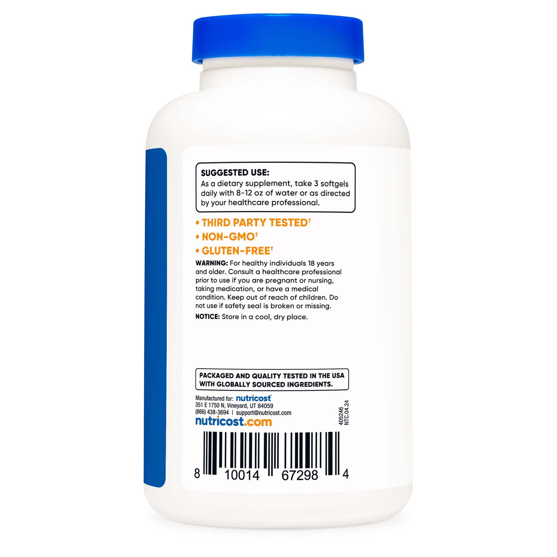 nutricost Dietary Supplement Omega-3 2,500 mg Strength Softgel