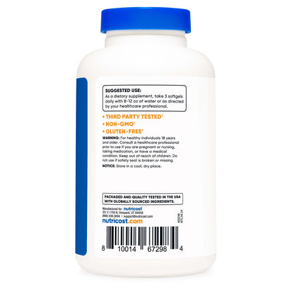 nutricost Dietary Supplement Omega-3 2,500 mg Strength Softgel