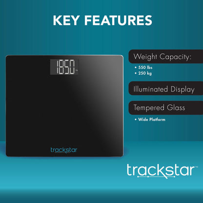 Trackstar Floor Scale Digital Display 550 lbs. / 250 kg Weight Capacity Black Battery Operated