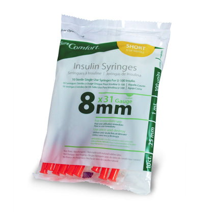 Surecomfort Standard Insulin Syringe with Needle 5/16 Inch 31 Gauge NonSafety Regular Wall