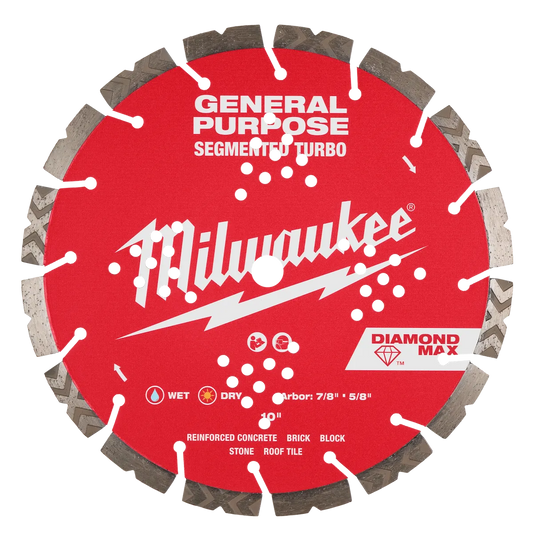 Milwaukee 10" DIAMOND MAX Segmented Turbo, General Purpose Diamond Blade 49-93-9010 | Diamond Coated