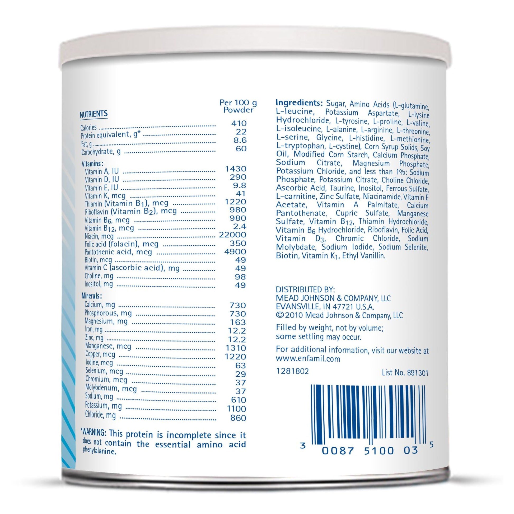 Phenyl-Free® 2 Vanilla Medical Food for the Dietary Management of PKU, 1 lb. Can