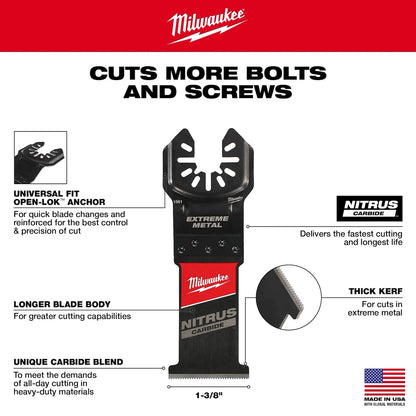 Milwaukee 1-3/8" NITRUS Carbide Extreme Metal Universal Fit Oscillating Multi-Tool Blade (1 PK) 49-25-1561 | 2 in Blade Length, Carbide