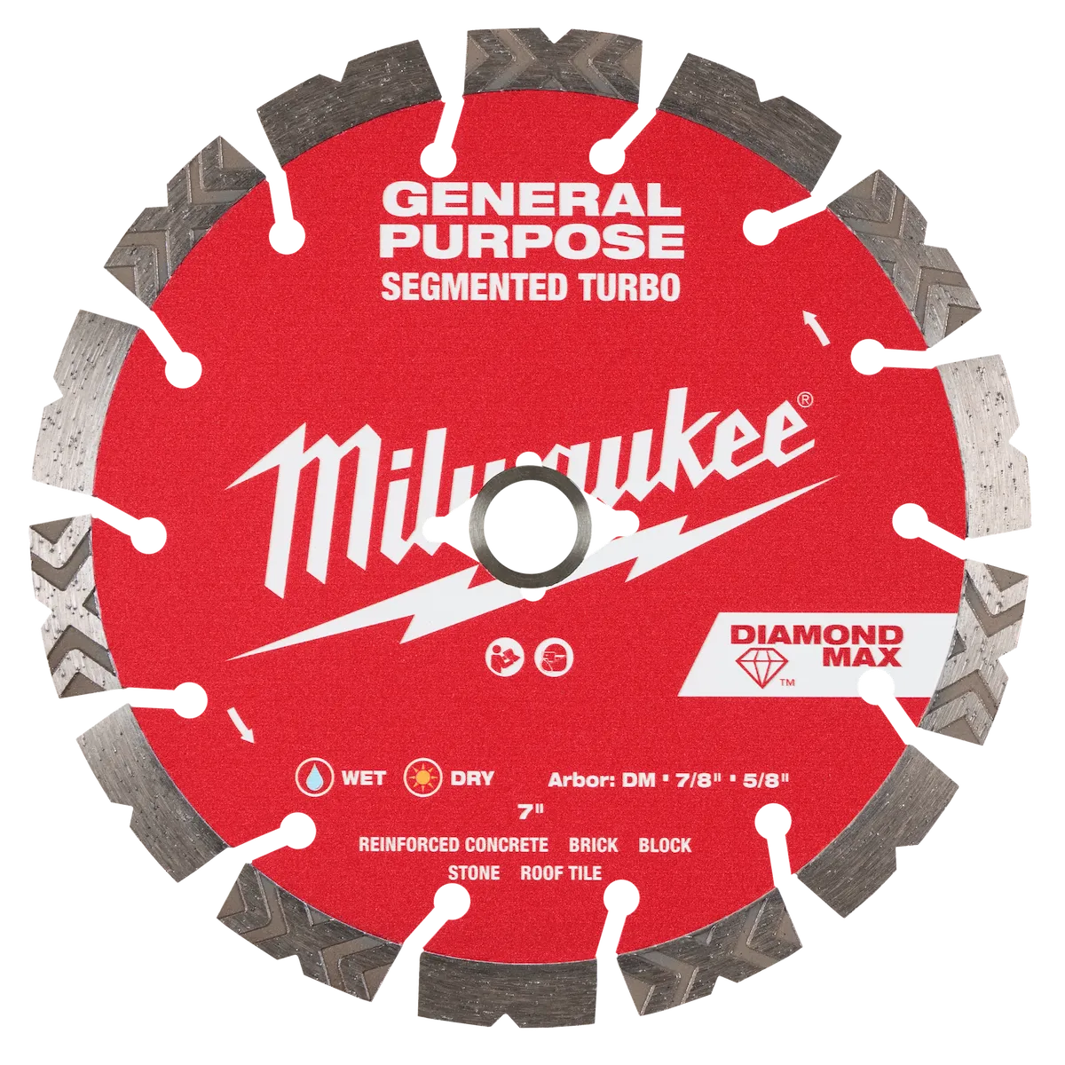 Milwaukee 7" DIAMOND MAX Segmented Turbo, General Purpose Diamond Blade 49-93-9007 | Diamond Coated