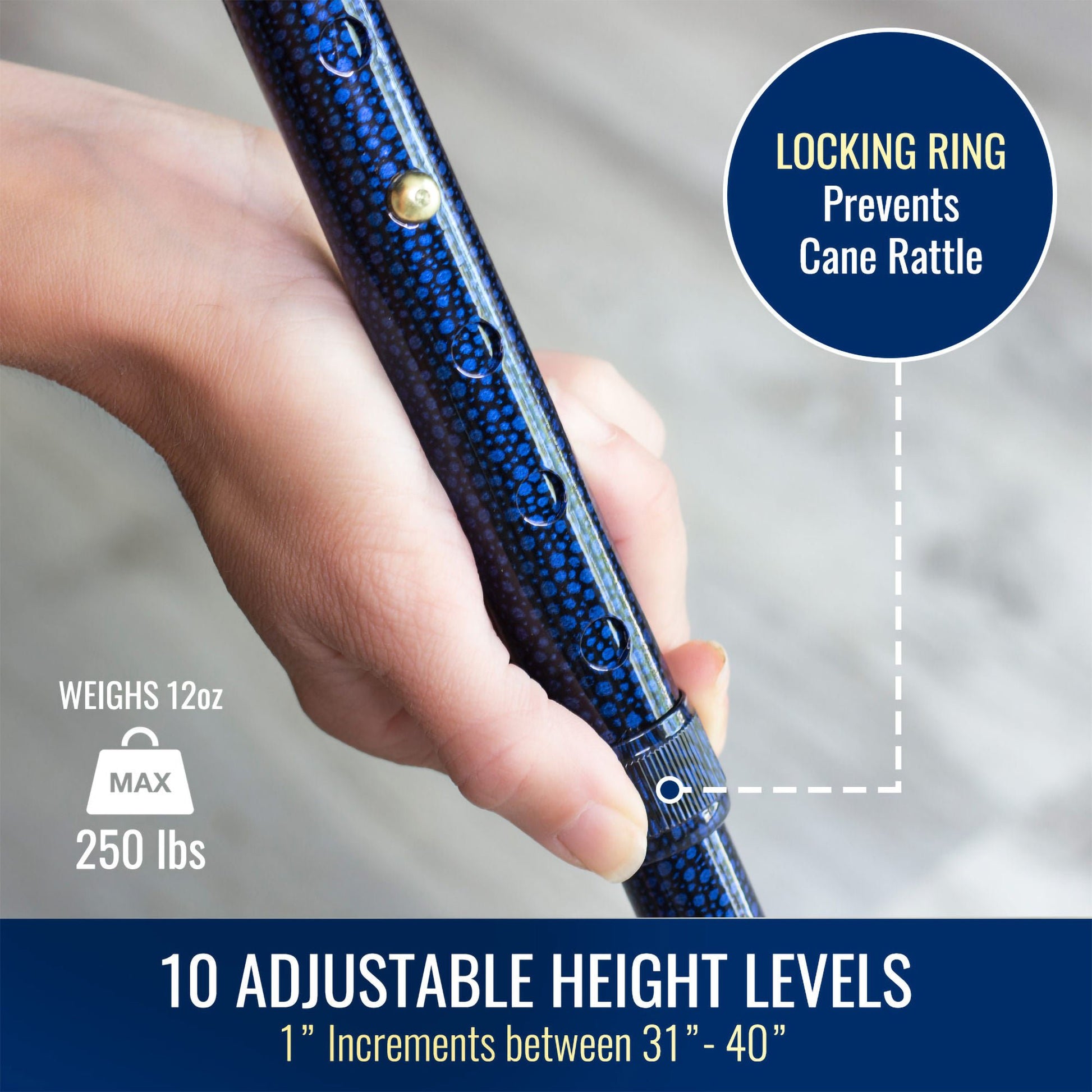 DMI® Lightweight Adjustable T-Handle Cane, Blue, 31 – 40 Inch Height