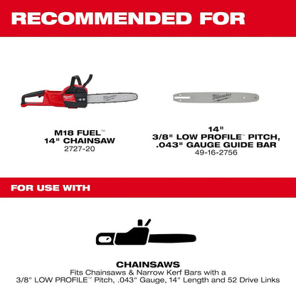 Milwaukee 14" 3/8" LOW PROFILE Pitch, .043" Gauge Saw Chain 49-16-2749