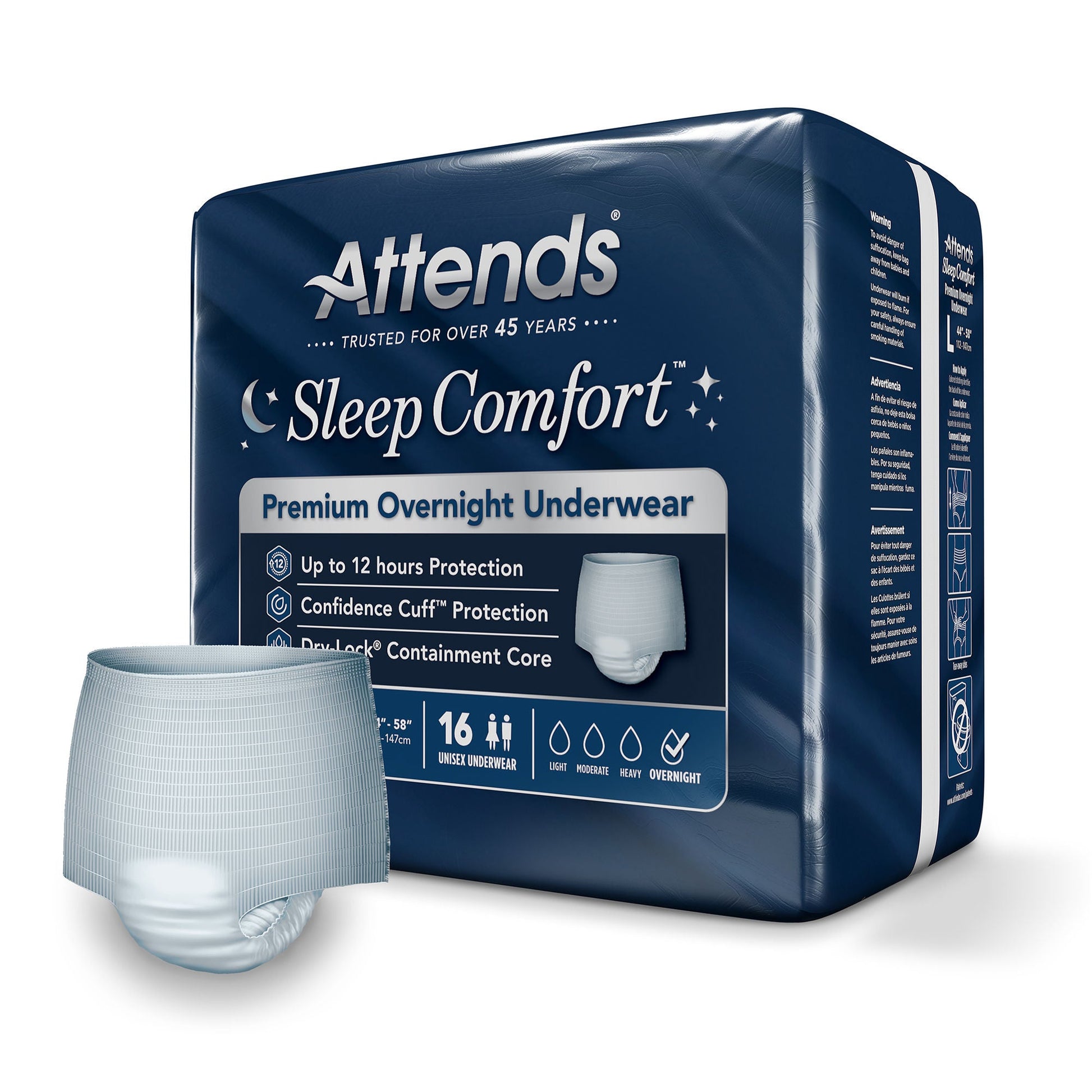 Attends® Sleep Comfort Premium Overnight Underwear, 44 – 58 Inches