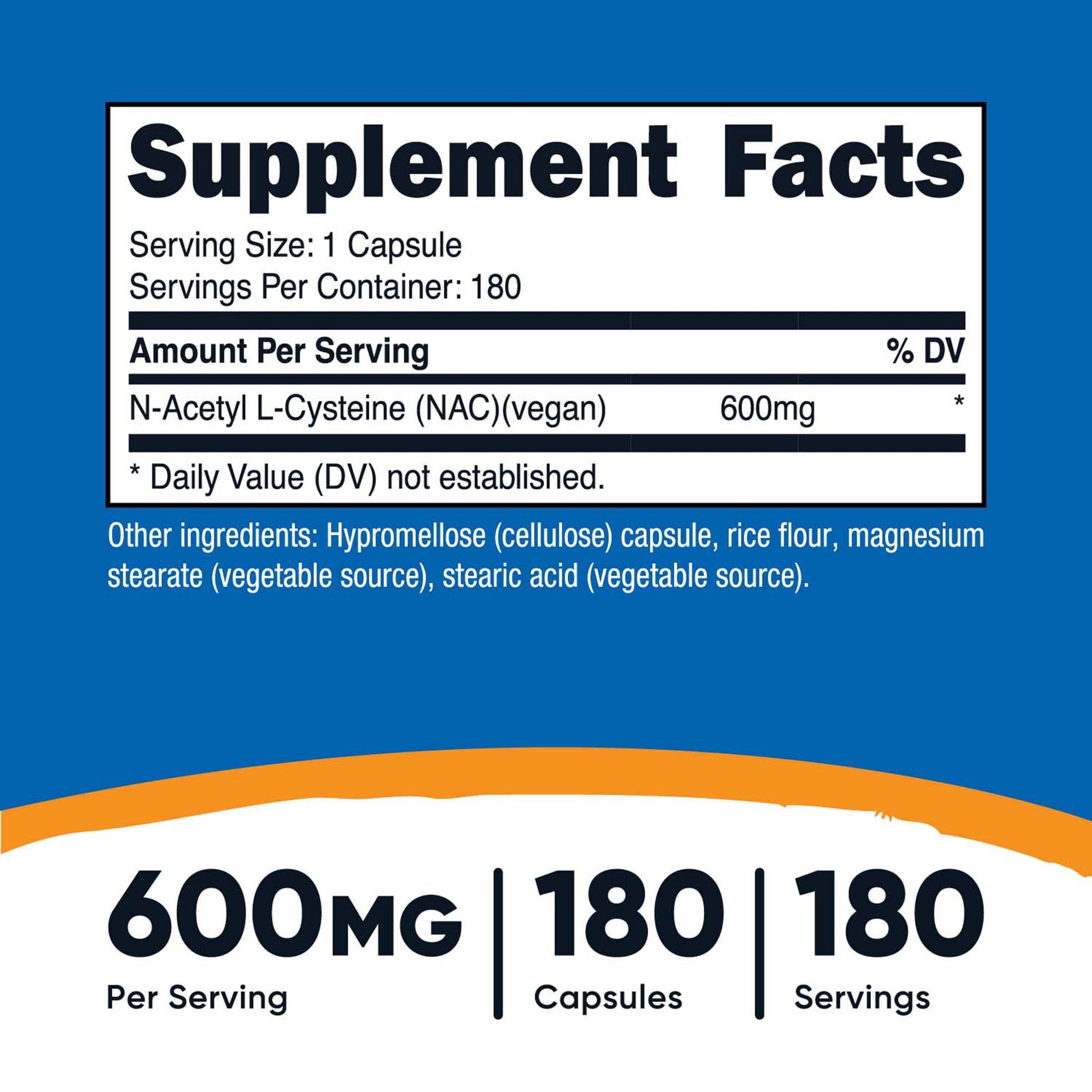 nutricost Dietary Supplement Acetyl L-Cysteine NAC 600 mg Strength Capsule