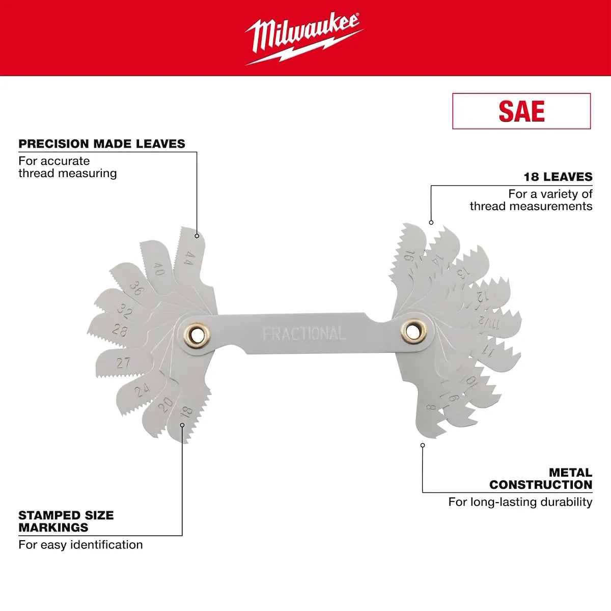 Milwaukee 8-44 TPI SAE Thread Gauge 49-57-5011 | High Speed Steel