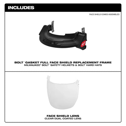 Milwaukee BOLT Gasketed Full Face Shield -Clear Dual Coat Lens(Compatible with BOLT Safety Helmets & BOLT Hard Hats) 48-73-1422 | 2-Piece