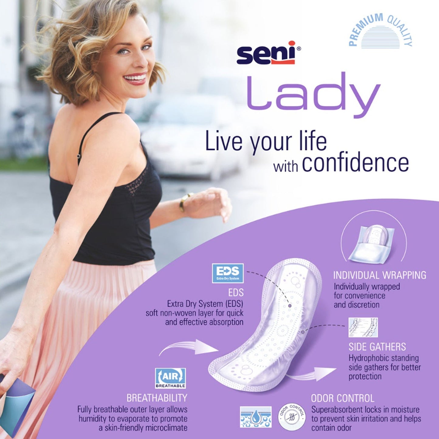 Seni® Lady Moderate Absorbency Bladder Control Pads, Long