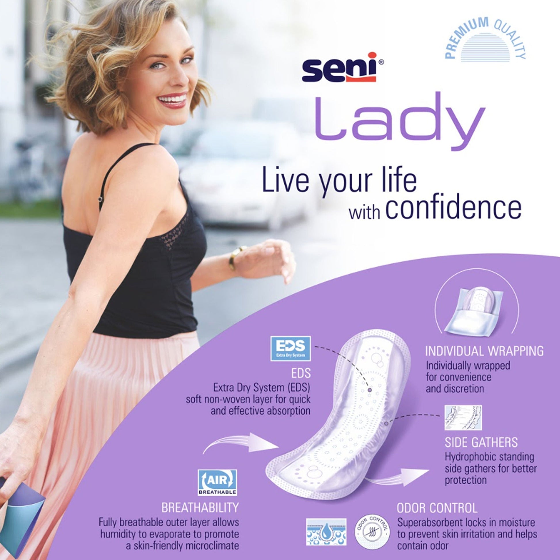 Seni® Lady Moderate Absorbency Bladder Control Pads, Long