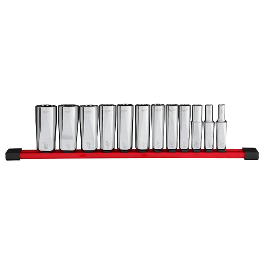Milwaukee 12pc 3/8” Drive 12-Point Deep Well SAE Socket Set 48-22-9421 | Chrome Vanadium Steel