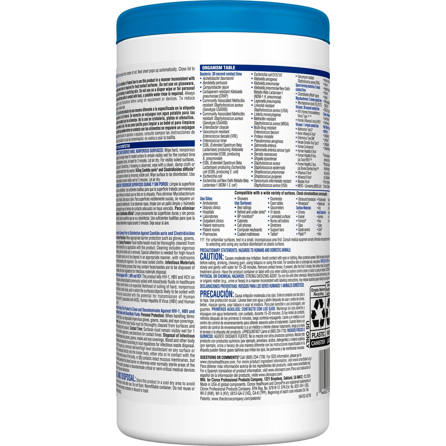 Clorox Healthcare® Bleach Germicidal Wipes, Canister, .