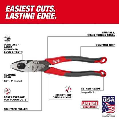 Milwaukee 9" Lineman's Comfort Grip Pliers (USA) MT550