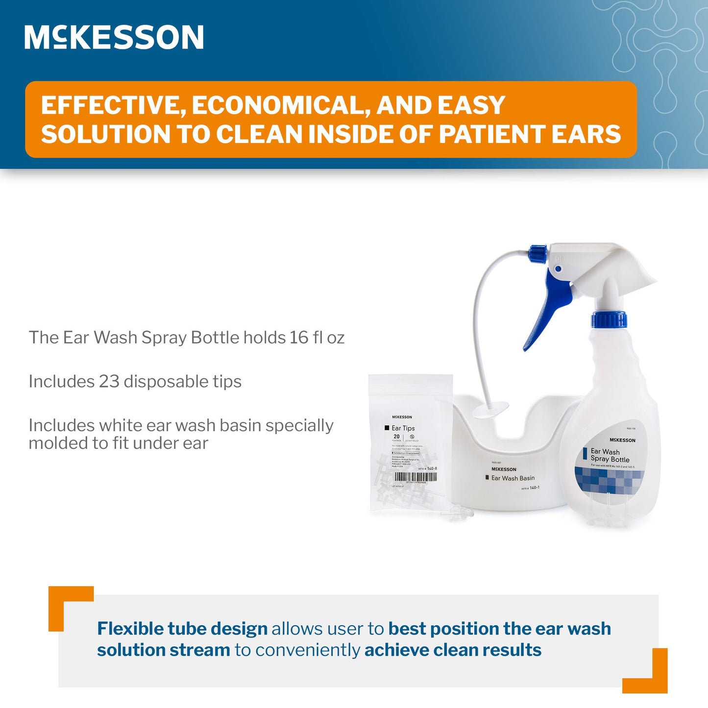 McKesson Ear Wash System Kit Spray Bottle with Flexible Tube and 23 Ear Tips