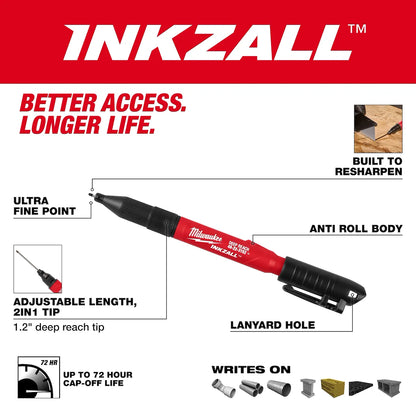 Milwaukee INKZALL 2IN1 Deep Reach Ultra Fine Point Black Jobsite Marker 48-22-3152