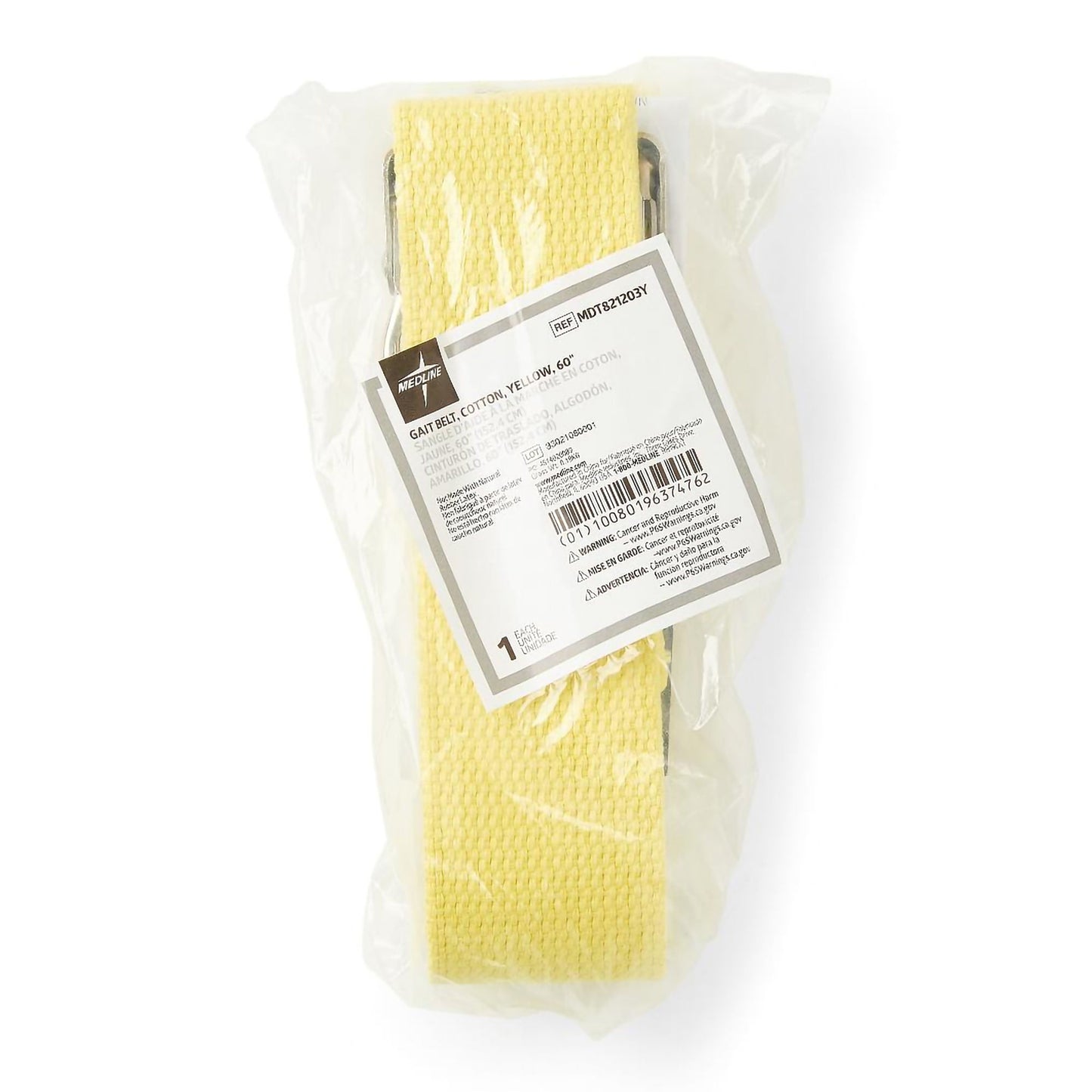 Gait Belt 60 Inch Length Yellow Cotton