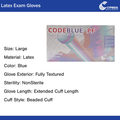 CODEBLUE® PF Latex Exam Gloves, Blue - view 5