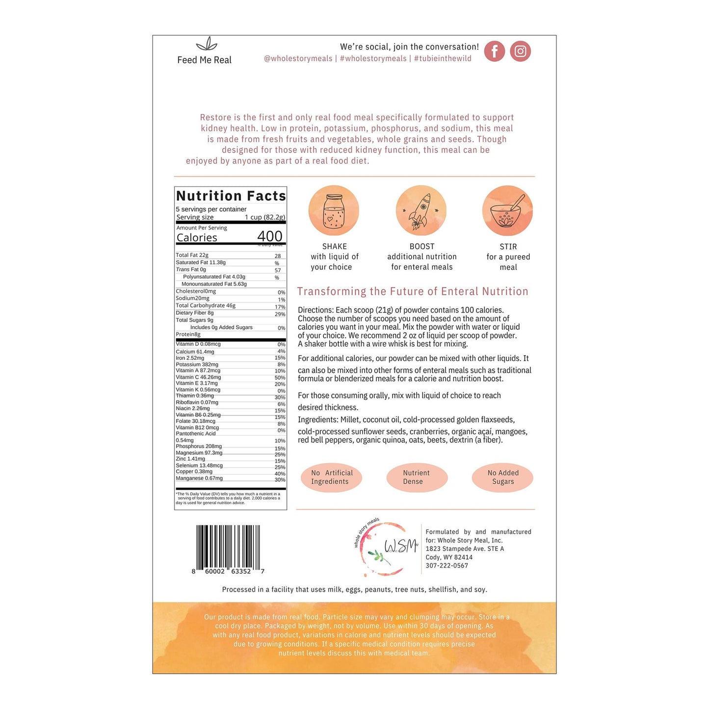 Restore Renal Support Oral Supplement Unflavored Powder Pouch