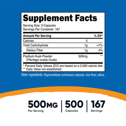 nutricost Dietary Supplement Psyllium Husk 500 mg Strength Capsule