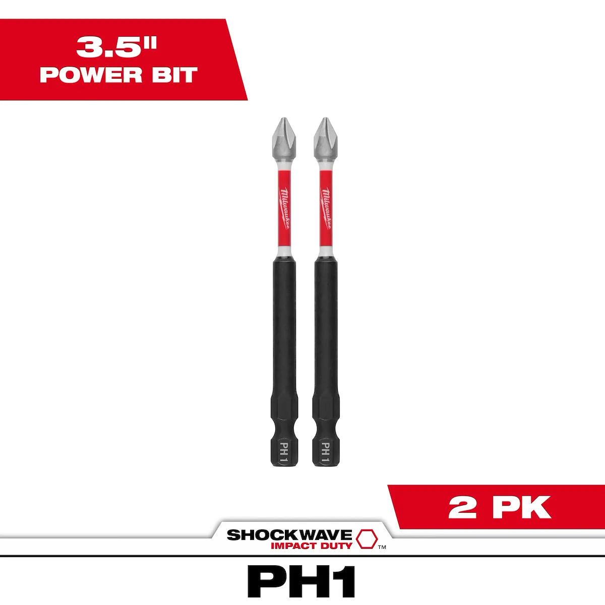 Milwaukee SHOCKWAVE Impact Duty 3-1/2" PH1 Bit (2 PK) 48-32-4660 | PH1 Drive, 2-Piece