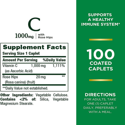Nature's Bounty® 1000 mg Vitamin C with Rose Hips Coated Caplets