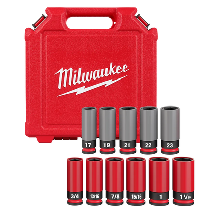Milwaukee SHOCKWAVE Impact Duty 1/2 Drive SAE & Metric 11PC Lug Nut Wheel Socket Set 49-66-7833 | 1/2 in Drive, 11-Piece