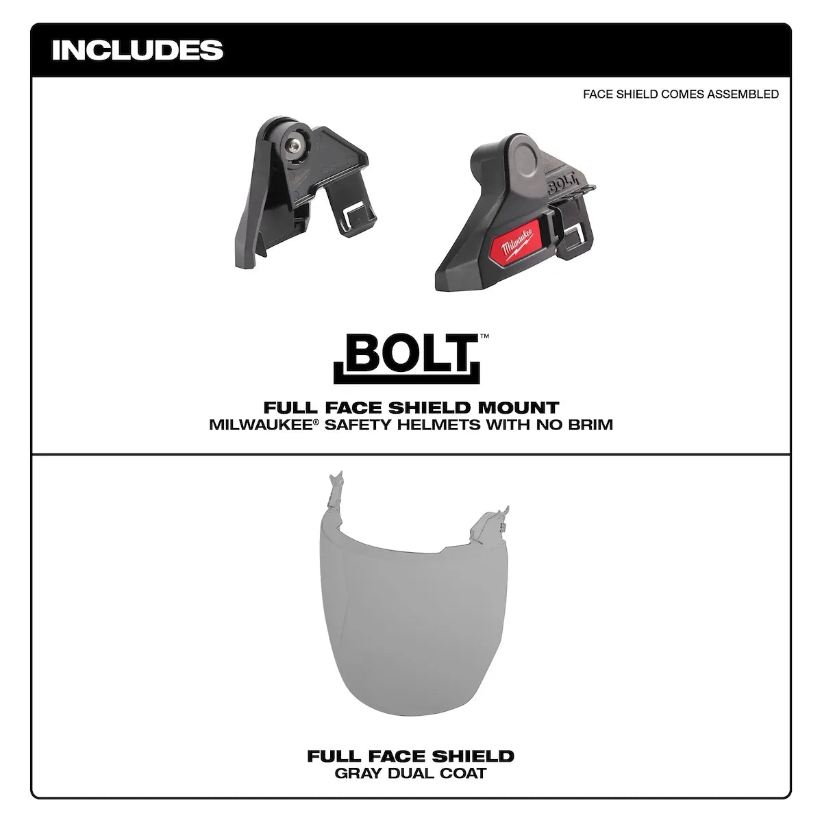 Milwaukee BOLT Full Face Shield - Gray Dual Coat Lens (Compatible with Safety Helmet [No Brim]) 48-73-1426