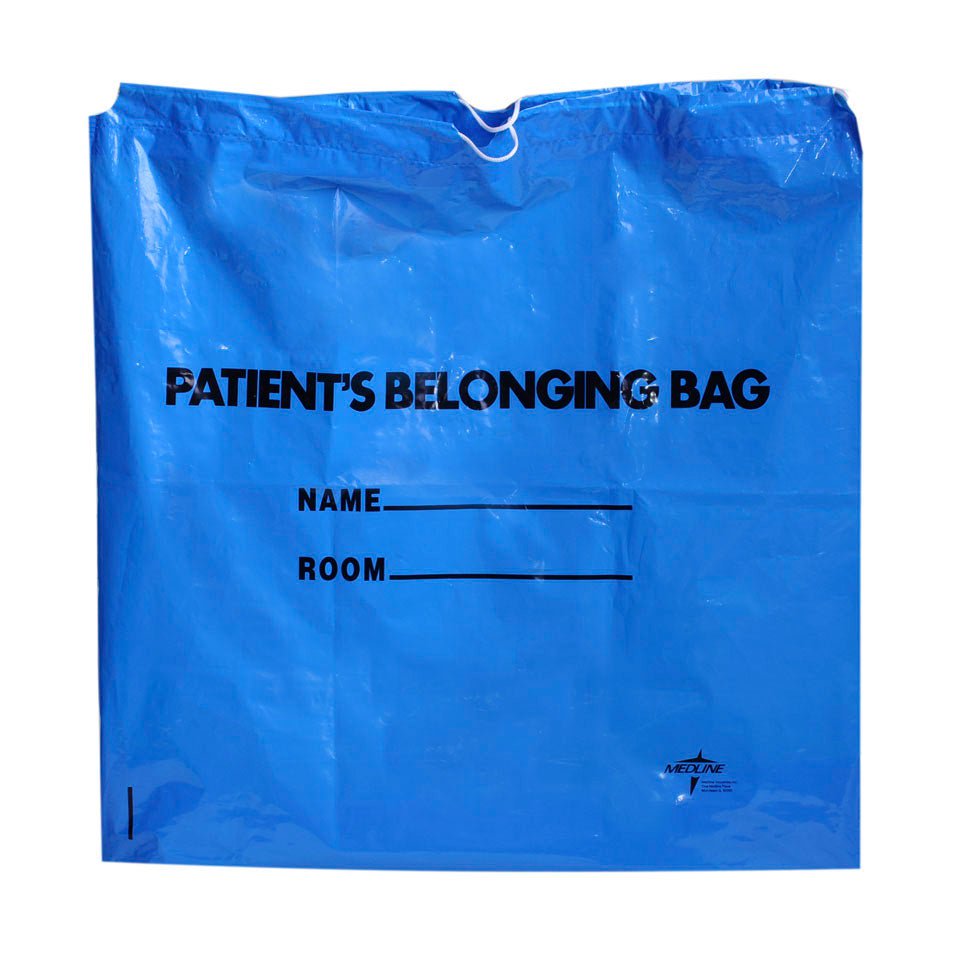 Medline Patient Belongings Bag Plastic Drawstring Closure White