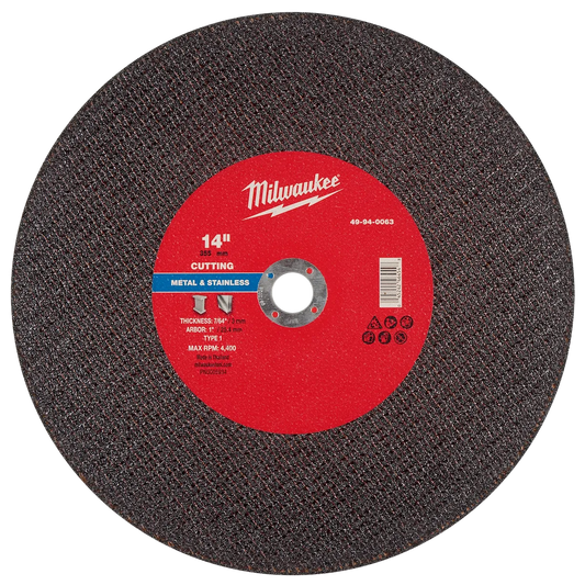 Milwaukee 14" x 1/8" x 1" Metal Cut Off Wheel -Type 1 49-94-0063