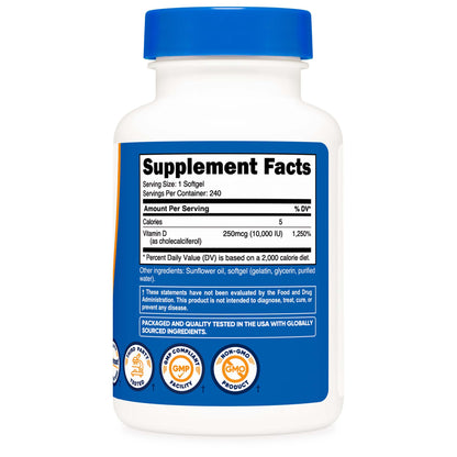 nutricost Dietary Supplement Vitamin D3 10,000 IU Strength Softgel