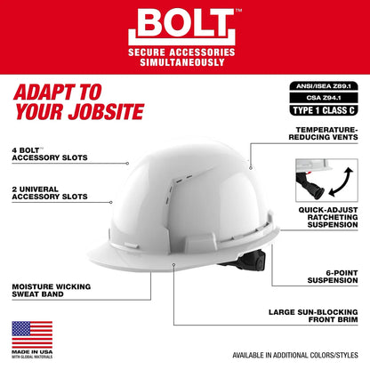 Milwaukee BOLT Blue Front Brim Vented Hard Hat w/6pt Ratcheting Suspension (USA) - Type 1, Class C 48-73-1224
