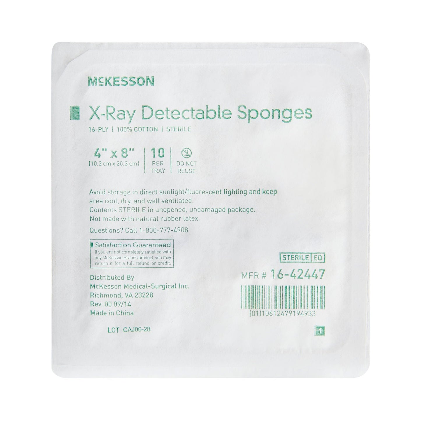 McKesson Sterile X-ray Detectable Gauze Sponge, 16-Ply