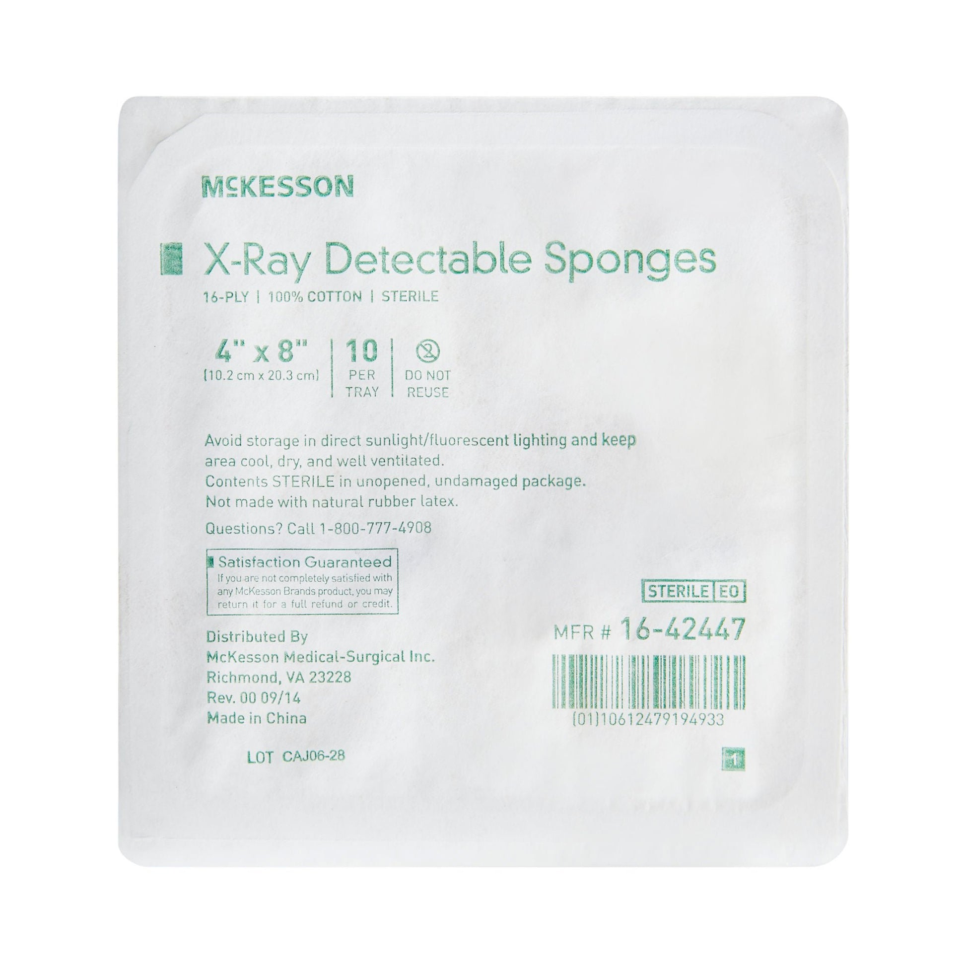 McKesson Sterile X-ray Detectable Gauze Sponge, 16-Ply