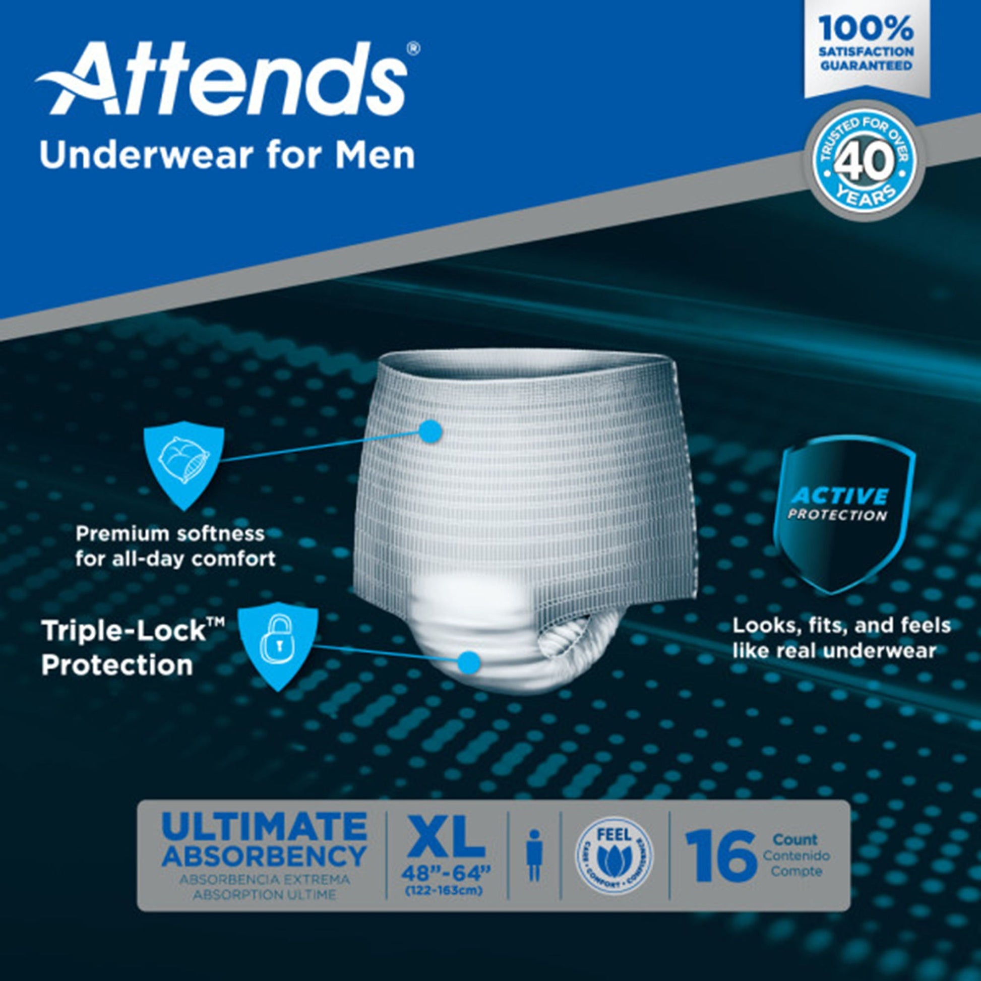 Attends® for Men Absorbent Underwear, Heavy Absorbency