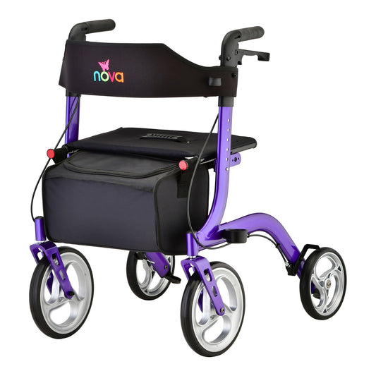 EXPRESS 4 Wheel Rollator Purple Adjustable Height / Folding Aluminum Frame
