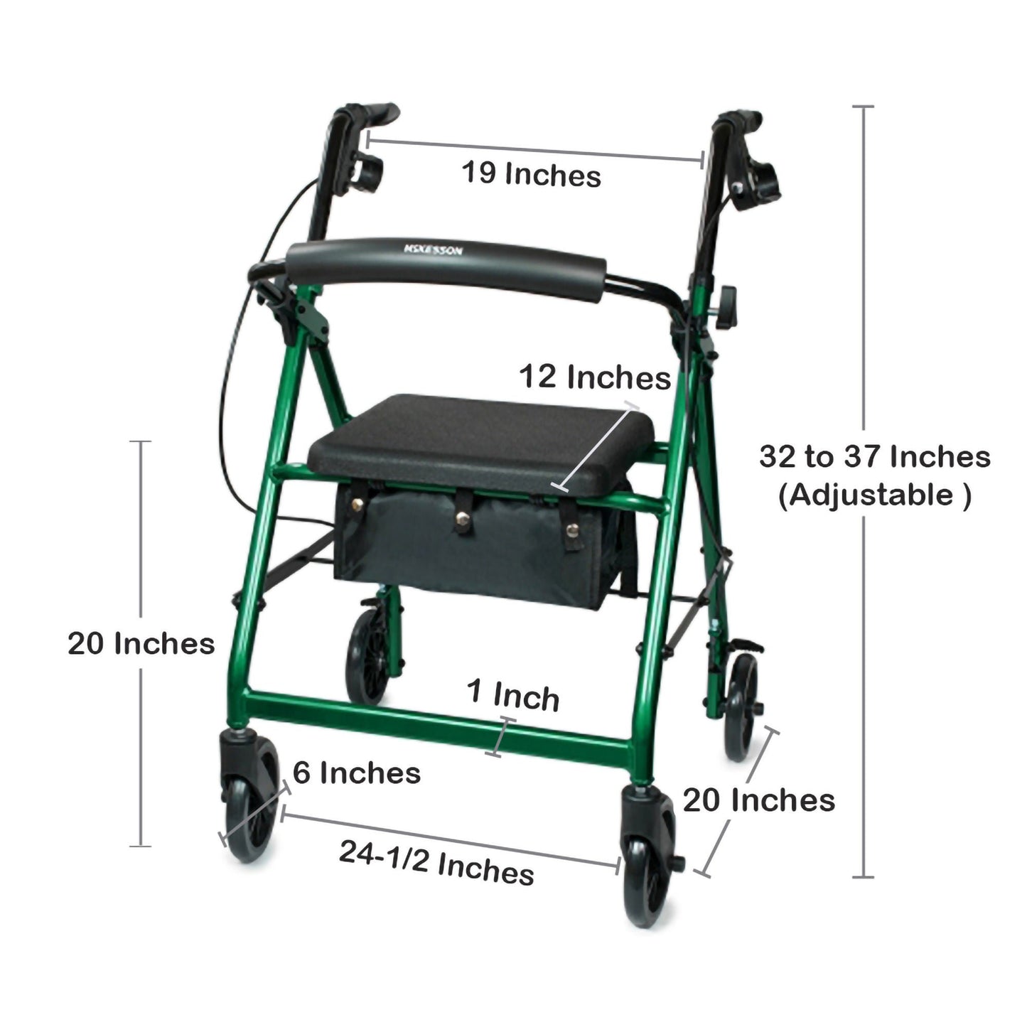 McKesson Folding Aluminum Four-Wheel Rollator, Green