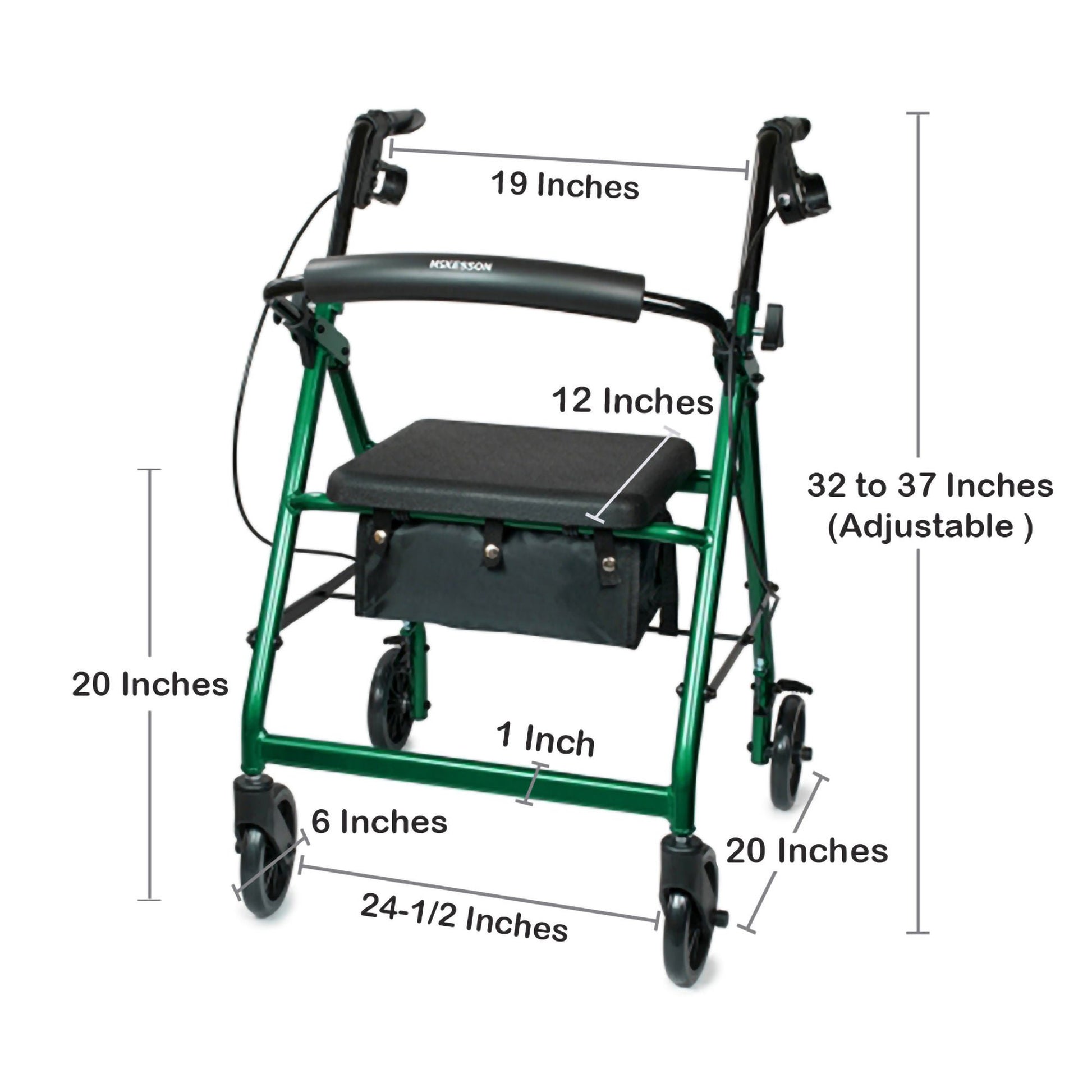 McKesson Folding Aluminum Four-Wheel Rollator, Green