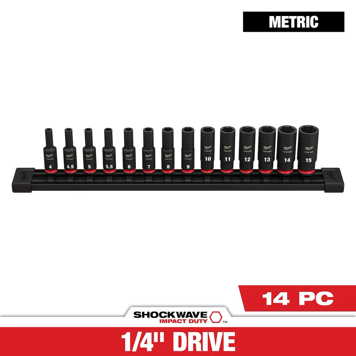 Milwaukee 14PC SHOCKWAVE Impact Duty Metric Deep 6 Point Socket Set 49-66-7003 | 1/4 in Drive, 14-Piece