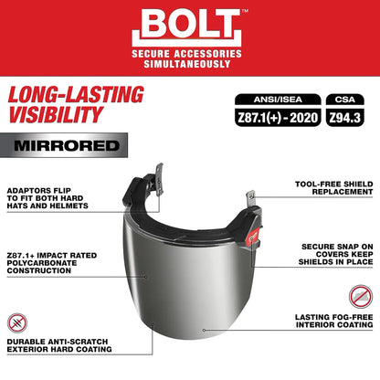 Milwaukee BOLT Full Face Shield - Mirrored Dual Coat Lens (Compatible with BOLT Safety Helmets & BOLT Hard Hats) 48-73-1429