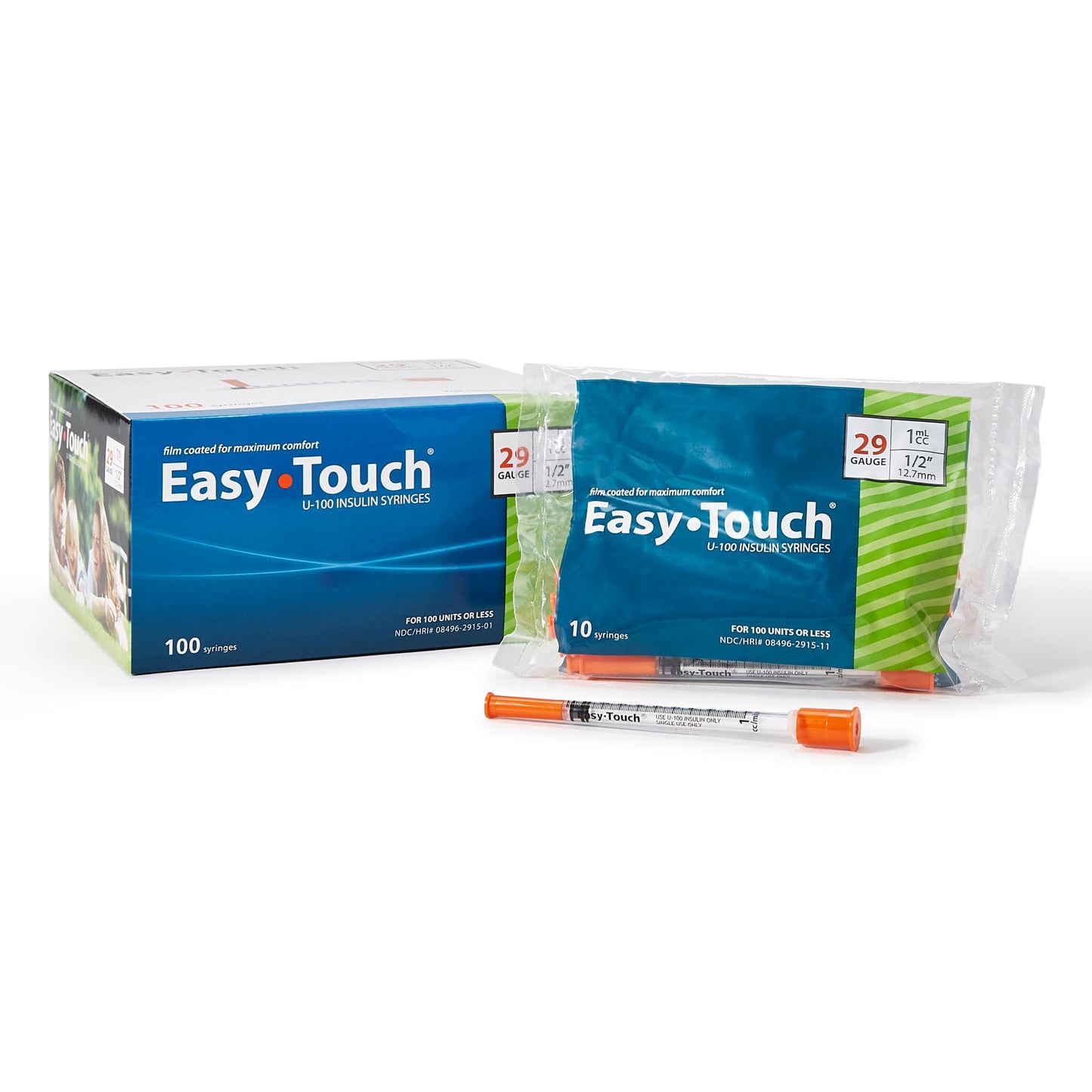 EasyTouch™ Standard Insulin Syringe with Needle, 29 Gauge, 1/2 Inch Length