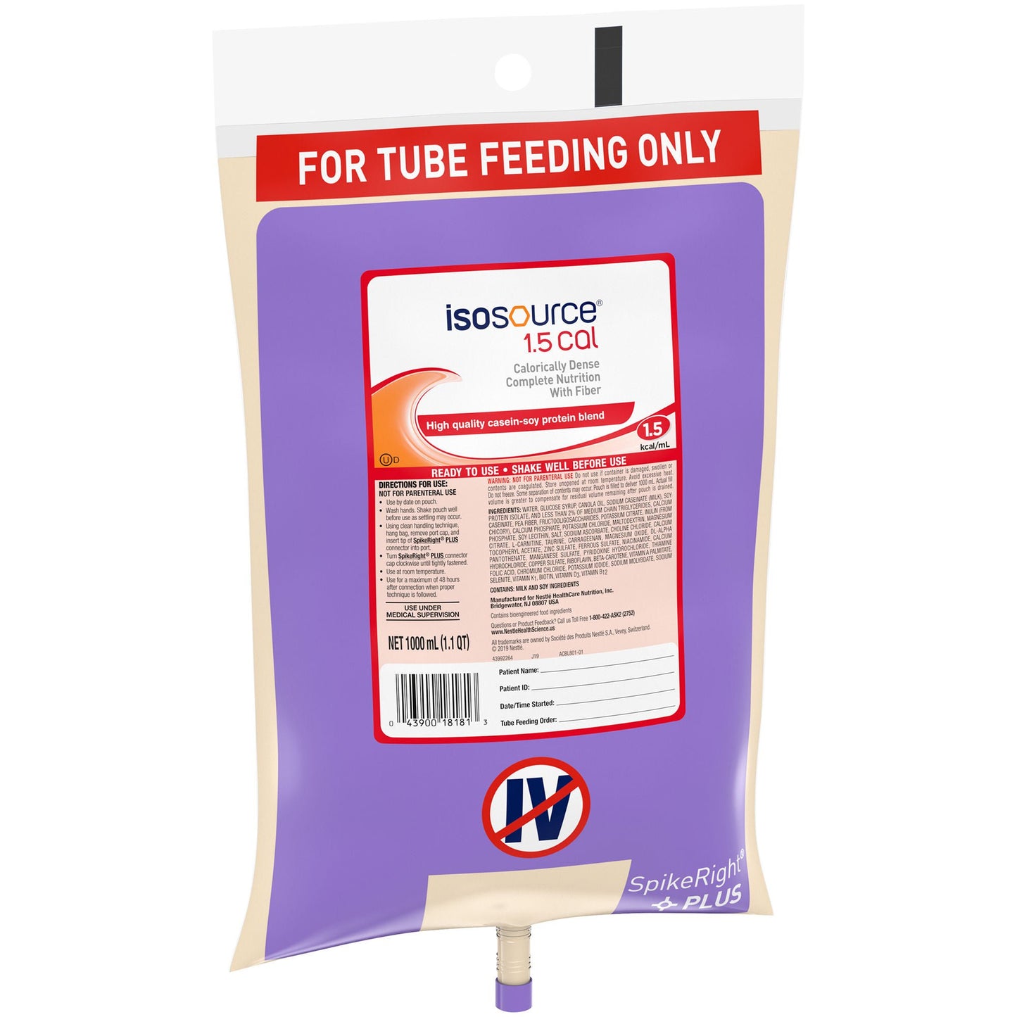 Isosource® 1.5 Cal Tube Feeding Formula, Bag